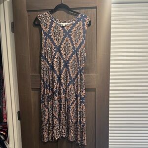 Style & Co. Navy Sleeveless Maxi Dress with Tan Medallion Print